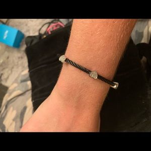 Black rope/leather bracelet with silver hearts